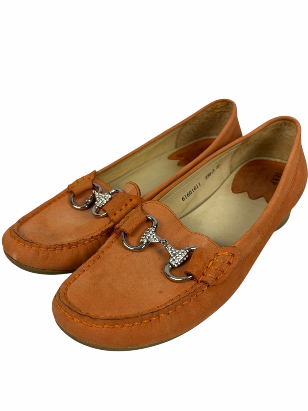 SKAP Women Orange Suede Horsebit Loafers Rhinestone Driving Shoes Size 8